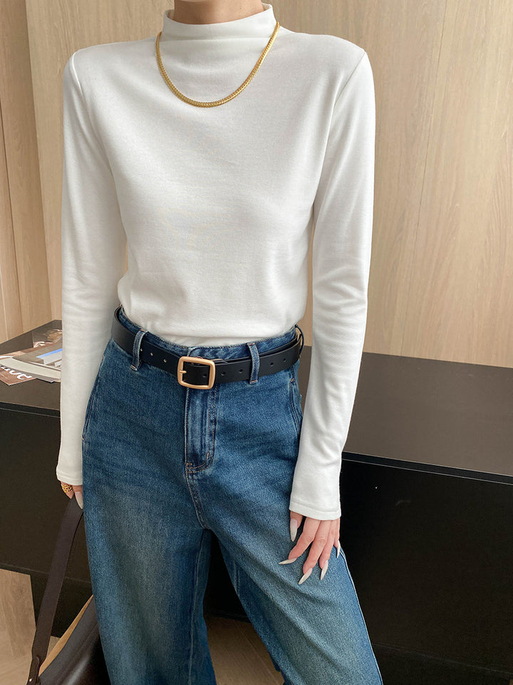Damen hochwertiges Langarmshirt mit elegantem Stehkragen Drune