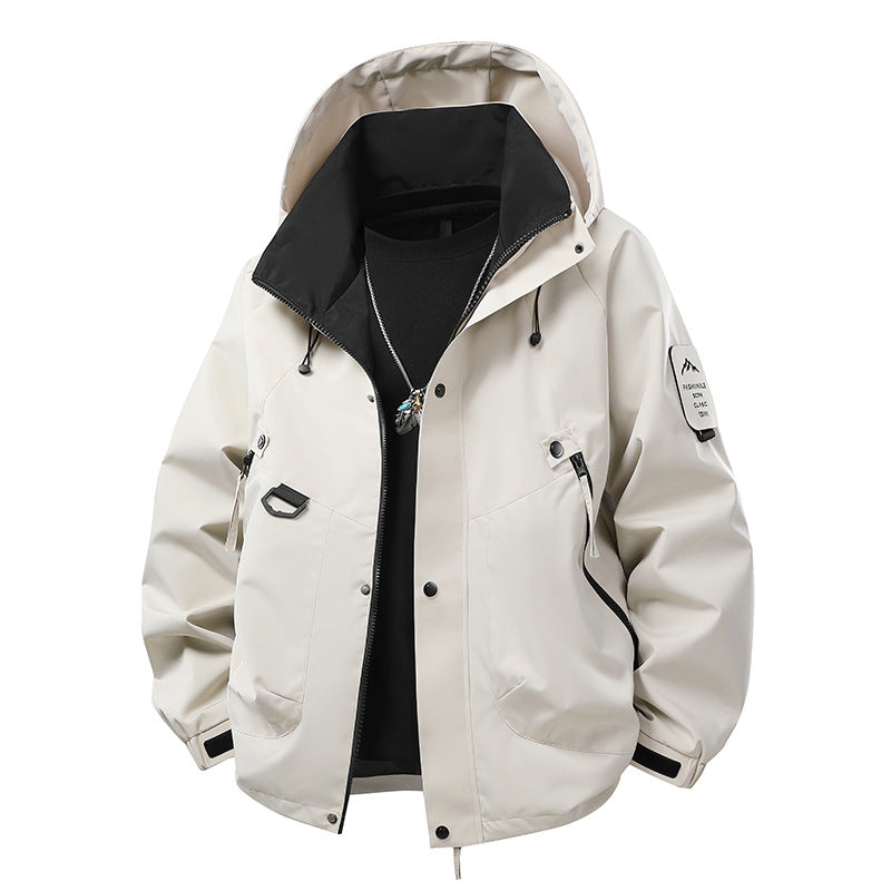 Herren wind- und wasserdichte Softshell-Outdoorjacke mit verstaubarer Kapuze, Utility-Taschen und verstellbaren Bündchen Drune