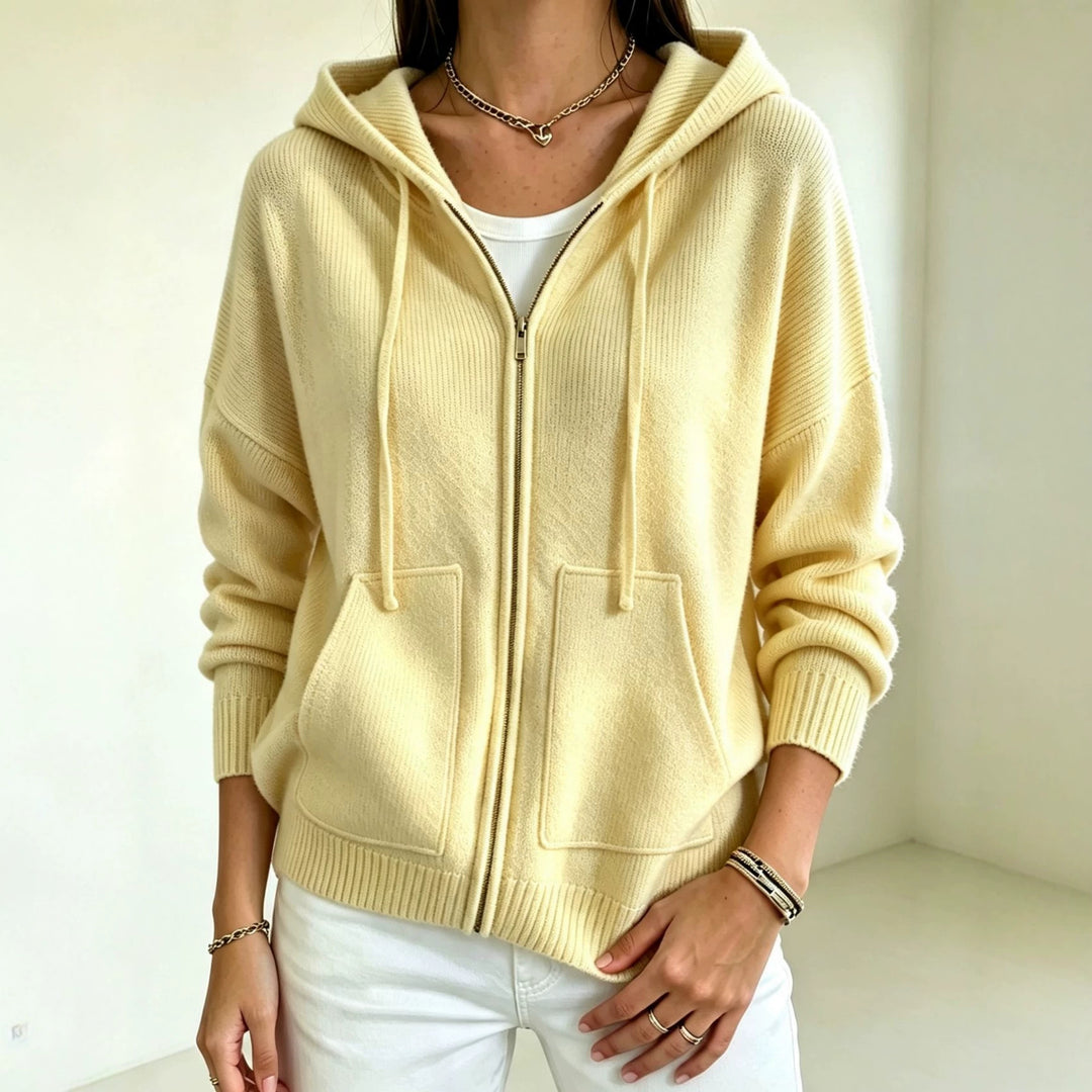Damen Kapuzen-Wollmix Zip-Cardigan mit kastiger Passform und Kängurutaschen Drune