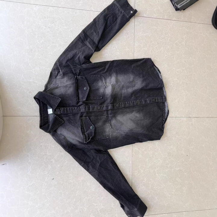 Herren nan locker geschnittenes Jeansstoff-Overshirt mit Pattentaschen und abgerundetem Saum Drune