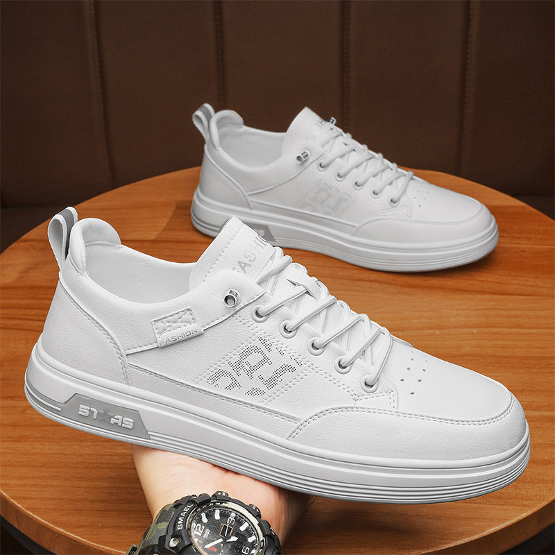 Herren minimalistische Kunstleder-Sneaker mit belüfteter Zehenperforation und gepolsterter Fersenschlaufe Drune