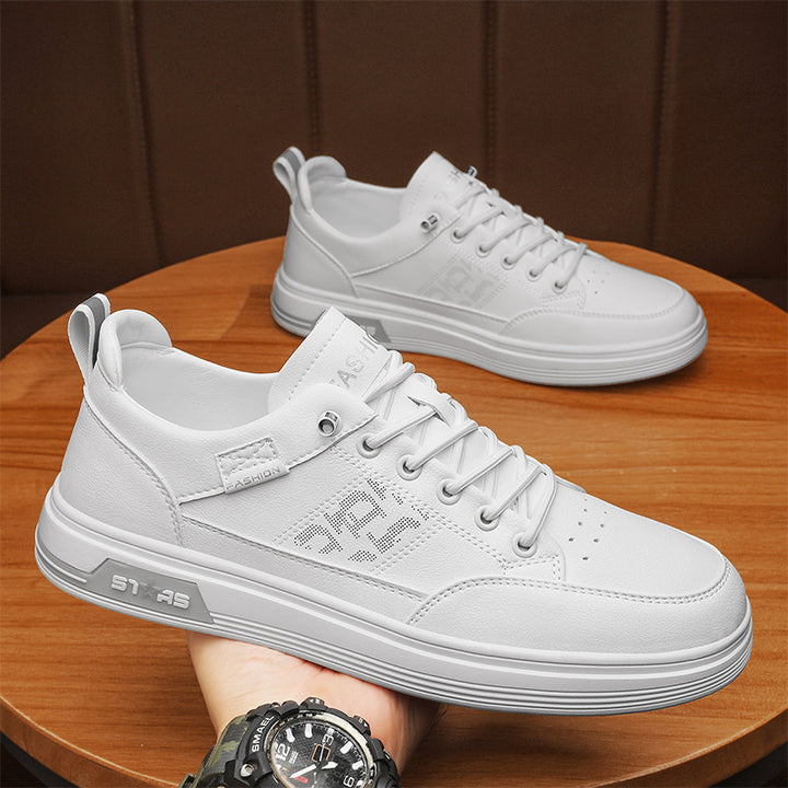 Herren minimalistische Kunstleder-Sneaker mit belüfteter Zehenperforation und gepolsterter Fersenschlaufe Drune