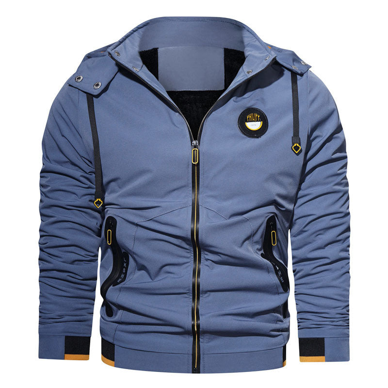 Herren leichte Kapuzenjacke im urbanen Tech‑Style mit wasserabweisenden Reißverschlüssen Drune