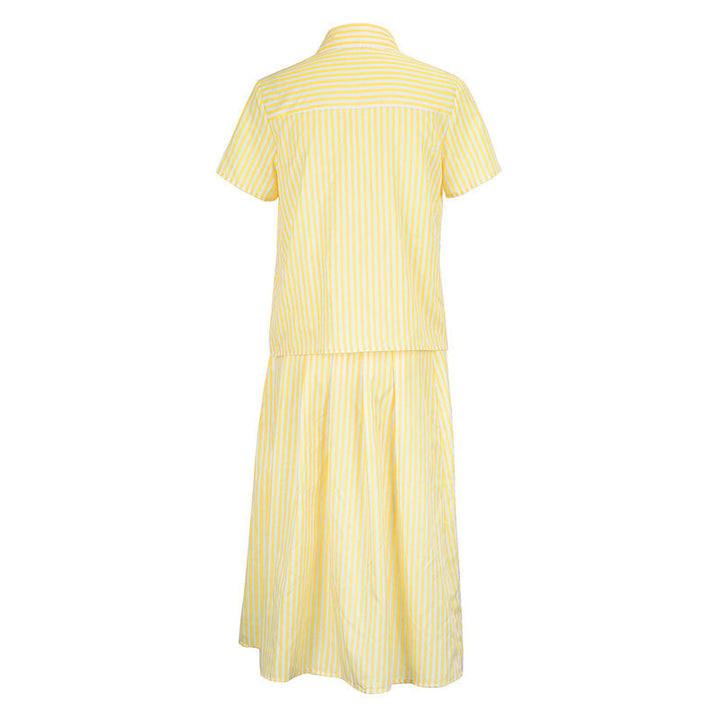 Damen Maxikleid mit trendigem Streifenmuster und eleganter Knopfleiste Drune