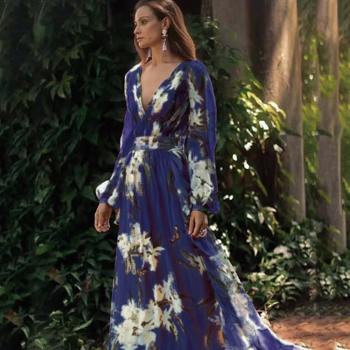 Drune | 3/4 Arm V-Ausschnitt Maxikleid für Eleganz