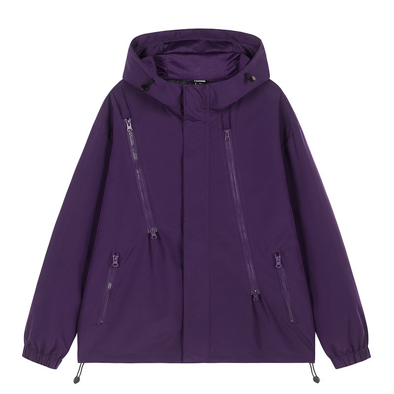 Herren wasserabweisende Kapuzenjacke mit diagonal verlaufenden Reißverschlüssen und verstellbarem Saum Drune