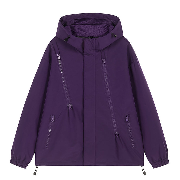 Herren wasserabweisende Kapuzenjacke mit diagonal verlaufenden Reißverschlüssen und verstellbarem Saum Drune