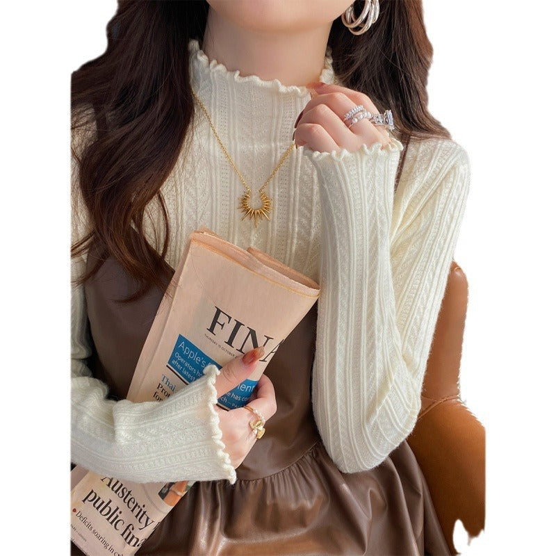 Damen Rollkragenpullover mit dekorativem Wellenabschluss aus feinem Strick Drune