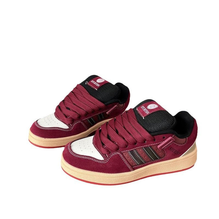 Damen modische Sneakers mit dicker, gepolsterter Sohle und elastischen Schnürsenkeln Drune