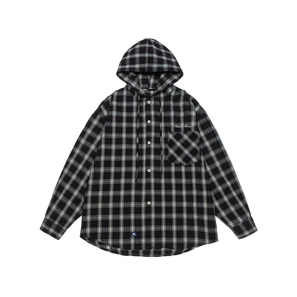 Unisex Kapuzen‑Overshirt im karierten Flanell‑Look mit Brusttasche und Knopfleiste Drune