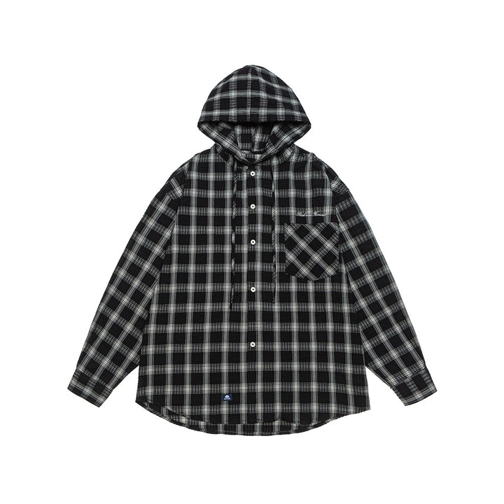 Unisex Kapuzen‑Overshirt im karierten Flanell‑Look mit Brusttasche und Knopfleiste Drune