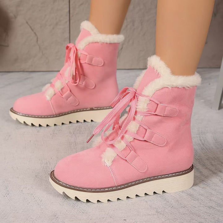 Damen  kurze gefütterte Schnürboots mit Teddyfutter, gesteppter Laufsohle und ergonomischem Komfortfußbett Drune