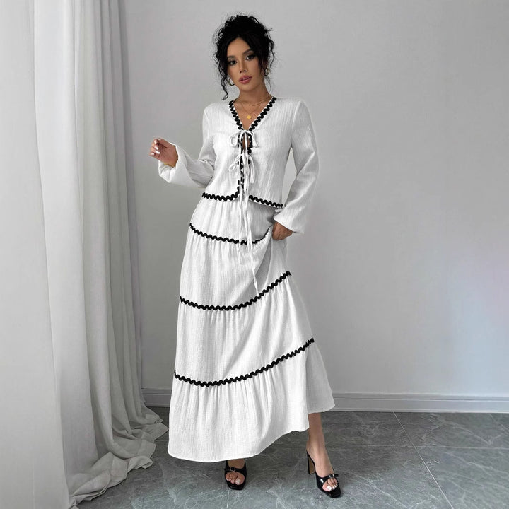 Damen Maxikleid mit Rüschen und Schnürung Drune