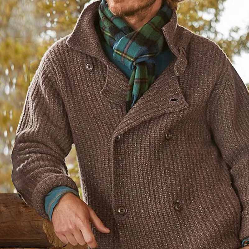 Herren Doppelreihiger Grobstrick-Cardigan mit Schalkragen und Rippenstruktur Drune
