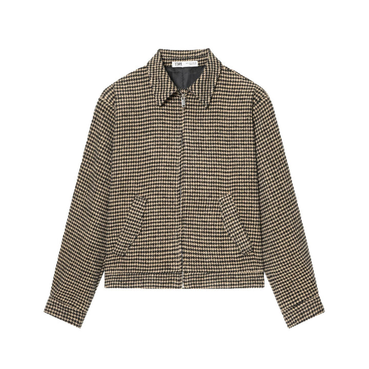 Damen Boxy-Kurzjacke aus Wollmix mit Hahnentrittmuster, Reißverschluss und Hemdkragen Drune