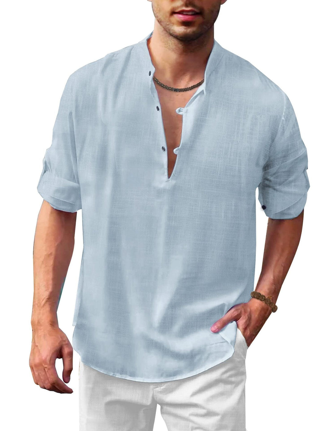 Herren lässiges Leinenhemd mit kurzes Arm und Knopfdetail Drune