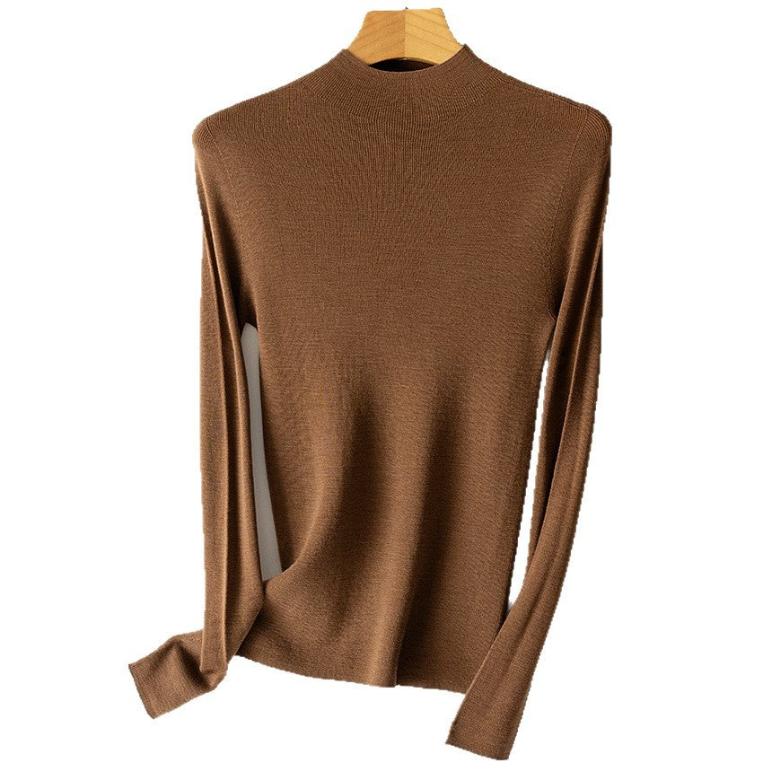Damen Feinstrick-Longsleeve mit kurzem Stehkragen und schlanker Silhouette Drune