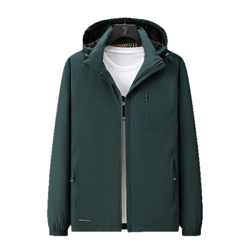 Herren Urban-minimalistische Softshell-Kapuzenjacke mit verdeckten Reißverschlüssen und elastischem Saum Drune