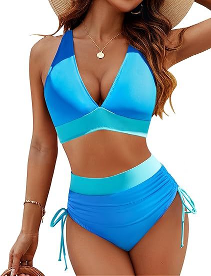 Damen Bikiniset mit verstellbarem Bund und sportlichem V-Ausschnitt Drune