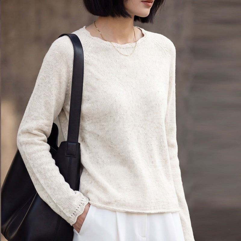 Damen leichter Feinstrickpullover mit dezenter Glitzeroptik und Raglanärmeln Drune