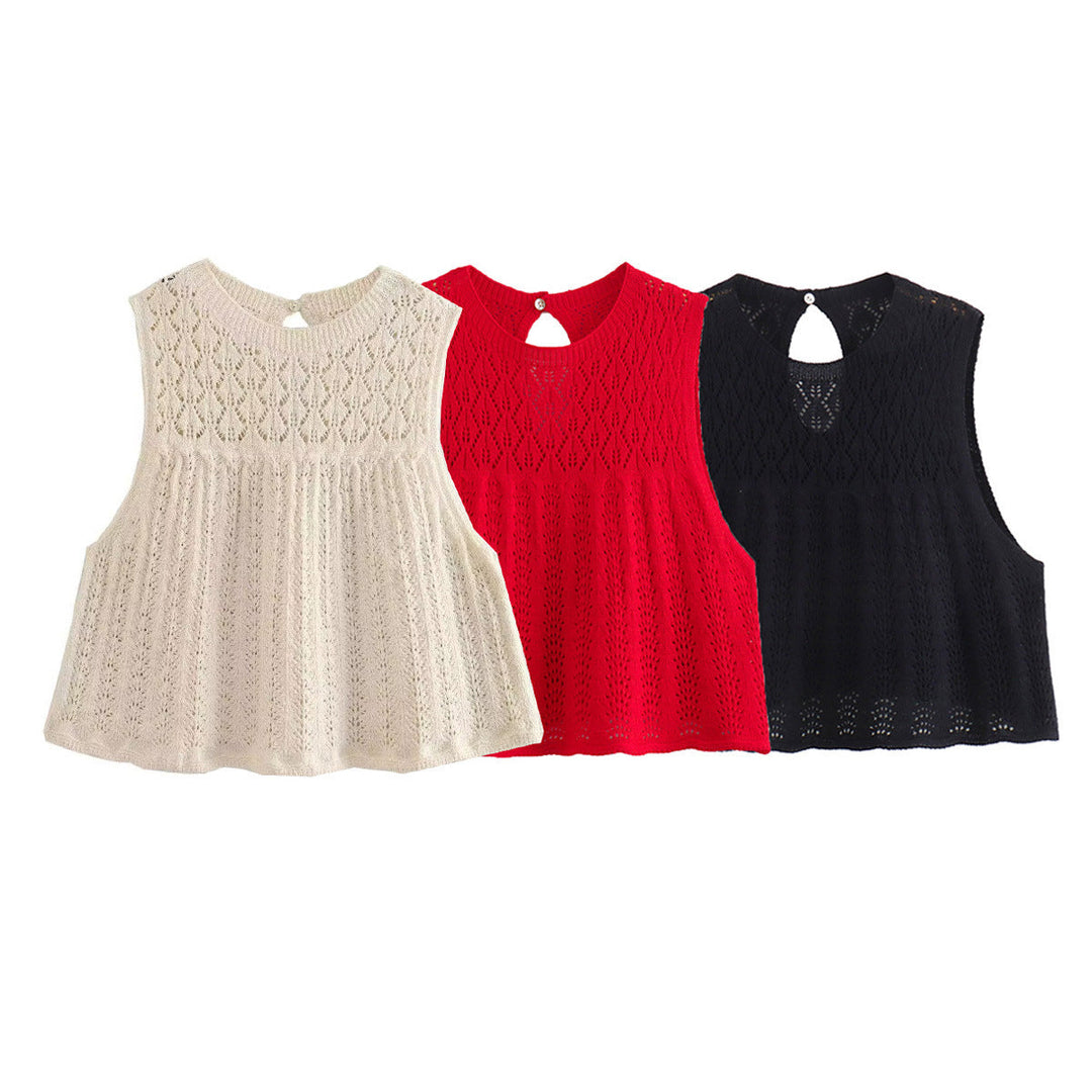 DruneMODE | Mode Lässig Strickweste Hohlschliff Top Strick Kurzer Rock Set