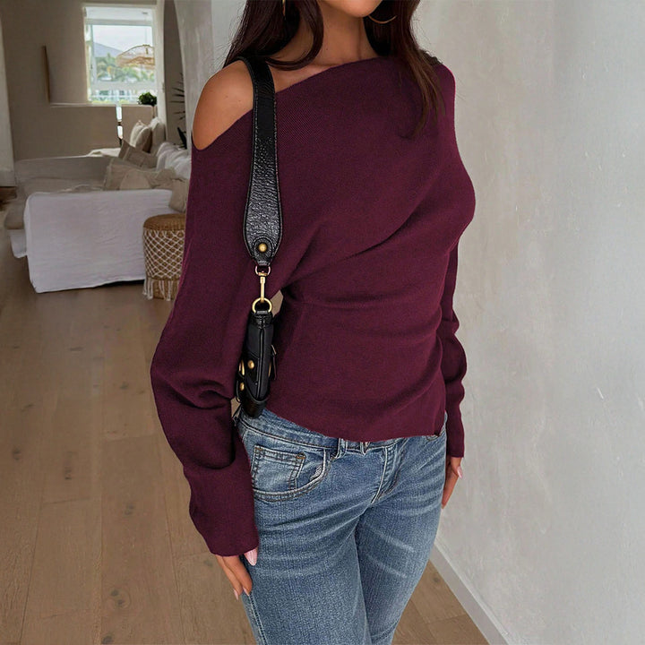 Damen nan schulterfreier Feinstrickpullover mit asymmetrischem Cut-Out, taillierter Passform und weiten Ärmeln Drune