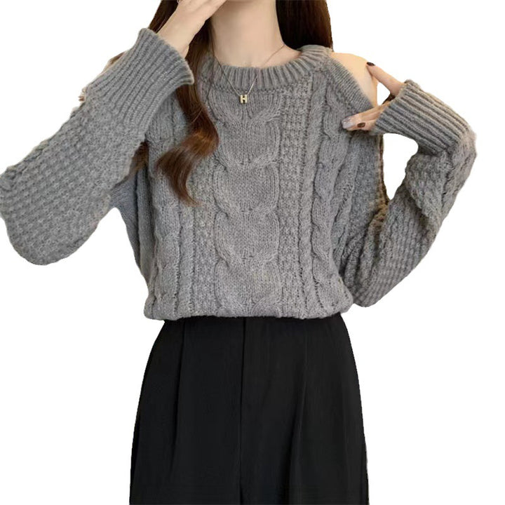 Damen Grobstrickpullover mit asymmetrischem Schulterdesign und Zopfmuster Drune