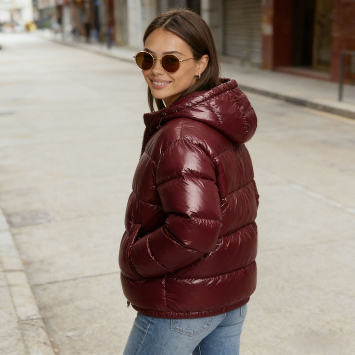 Damen Wattierte Steppjacke mit Kapuze und Taillenkontur Drune