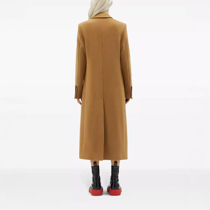 Damen Maxilanger Einreihiger Longcoat im minimalistischen Tailoring mit Pattentaschen Drune