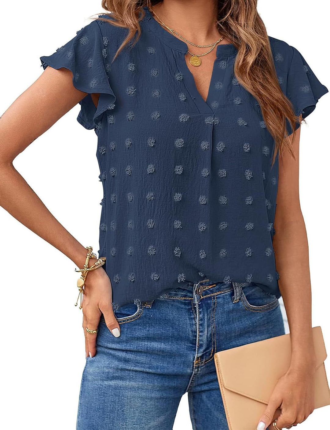 Damen Kurzarm Strukturiertes Blusenshirt Drune