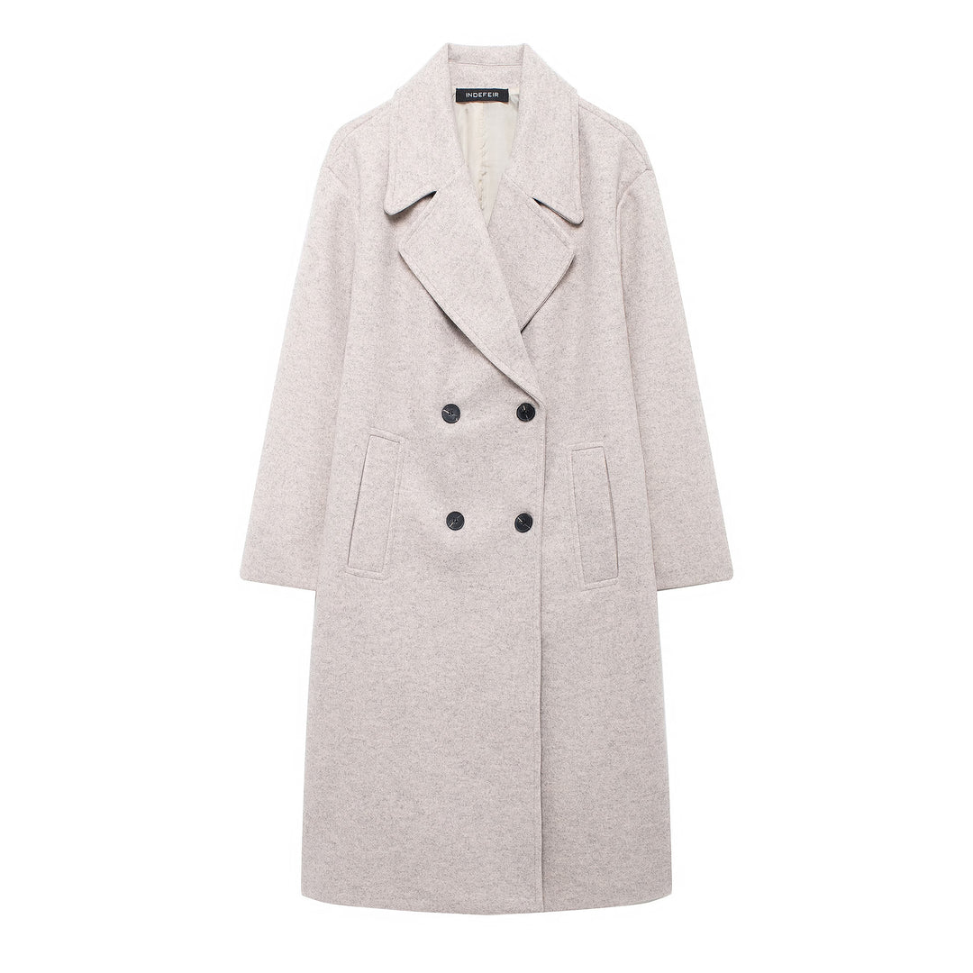 Damen Doppelreihiger Wollmix-Mantel mit Oversize-Schnitt und Reverskragen Drune