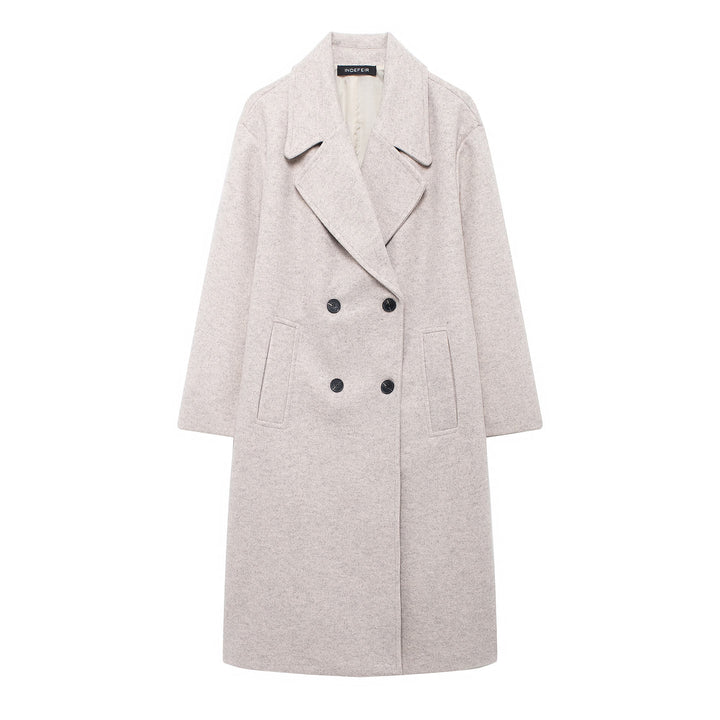 Damen Doppelreihiger Wollmix-Mantel mit Oversize-Schnitt und Reverskragen Drune