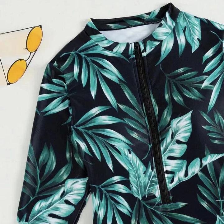 Damen Langarm-Badeanzug mit Floralprint und hochabschließendem Zip Drune