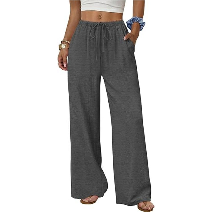 Damen Lounge-Hose mit weitem Bein, elastischem Bund und Eingrifftaschen Drune