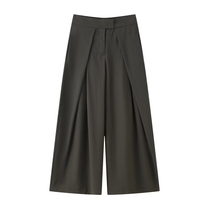 Damen 400+ weite Culotte‑Hose mit hoher Taille, verdeckter Knopfblende und vorderen Überlappungs‑Schlitzen Drune
