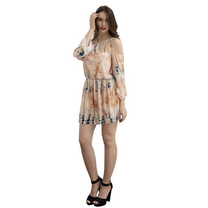 Damen Kurzkleid mit Cut-Out-Schultern, elastischer Taille & Batikstreifen Drune