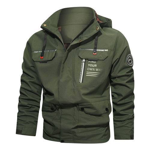 Herren wasserabweisende Kapuzen-Fieldjacke mit Brustreißverschluss und Multifunktions-Taschen Drune