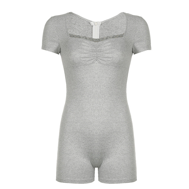 Damen figurbetonter Kurzoverall mit raffinierter Raffung und elegantem Rückenschlitz Drune