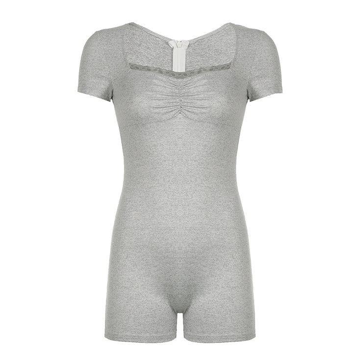 Damen figurbetonter Kurzoverall mit raffinierter Raffung und elegantem Rückenschlitz Drune