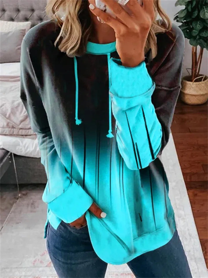 Damen nan Relaxed-Fit Kapuzen-Sweatshirt mit Ombre-Effekt, Kordelzug, abgerundetem Saum und seitlichen Schlitzen Drune