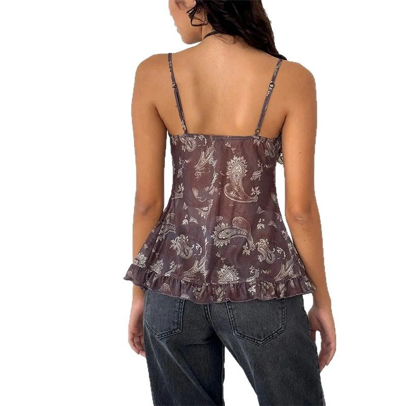 Damen Nostalgiisches Karo-Trägertop mit Rüschendetails Drune