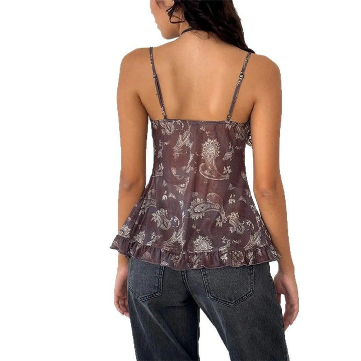 Damen Nostalgiisches Karo-Trägertop mit Rüschendetails Drune