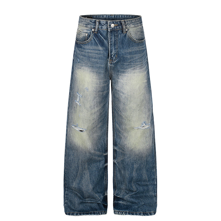 Damen Hochgeschnittene Jeans mit weitem Bein, Used‑Waschung und Destroyed‑Details Drune