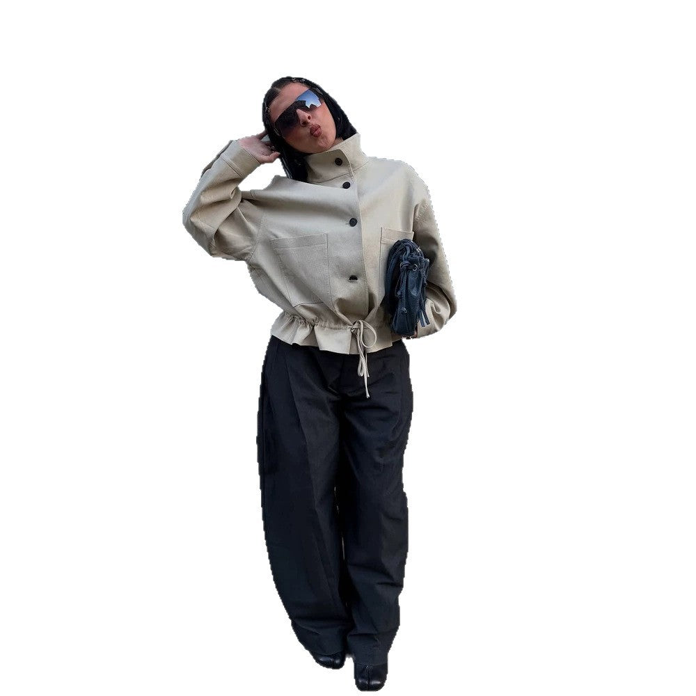 Damen Kurzgeschnittener Oversize-Canvas-Blouson mit Stehkragen Drune
