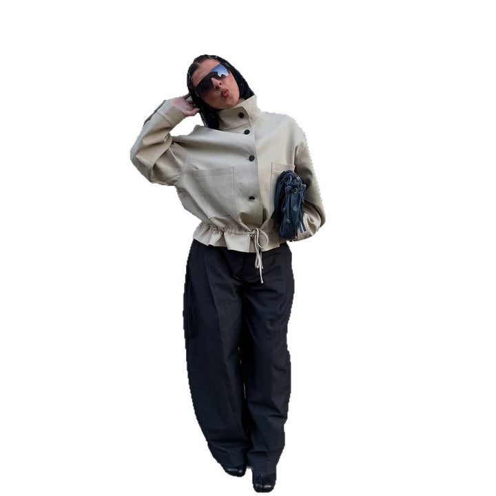 Damen Kurzgeschnittener Oversize-Canvas-Blouson mit Stehkragen Drune