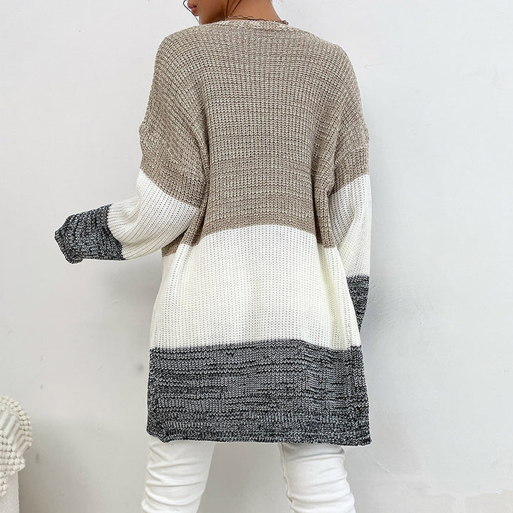 Damen Oversize Strick-Cardigan mit Colorblock-Maschenbild und offener Front Drune