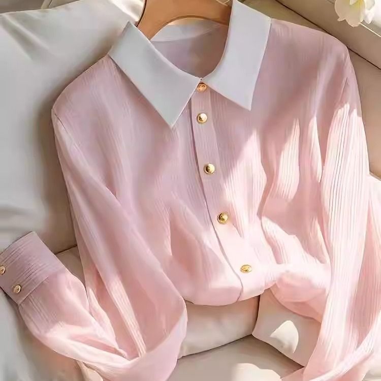 Damen Bluse mit strukturiertem Gewebe und kontrastierendem Kragen Drune