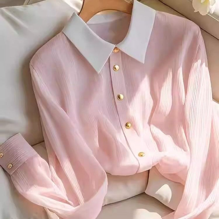 Damen Bluse mit strukturiertem Gewebe und kontrastierendem Kragen Drune