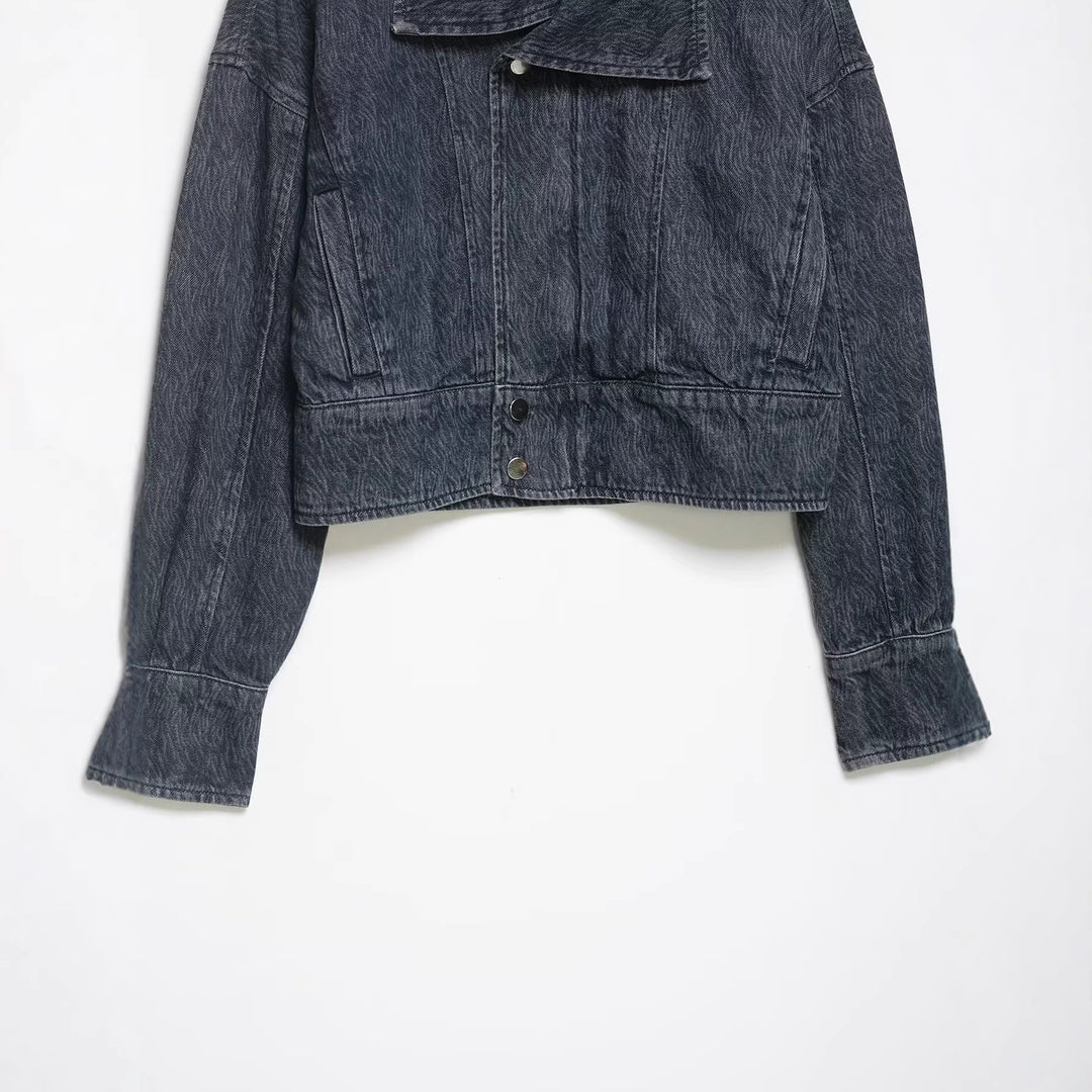Damen Kurz geschnittene Oversize-Jeansjacke mit weitem Schalkragen Drune