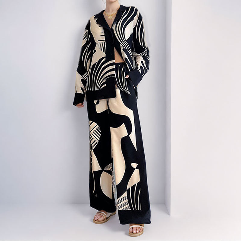 Damen Elegantes Lounge-Set mit artsy Motiv und weitem Schnitt Drune